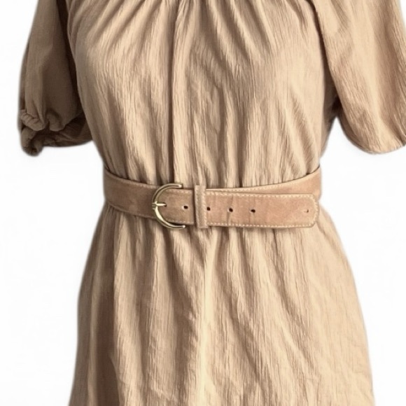 Accessories - Tan Suede Belt with Gold Buckle